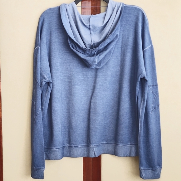 Grey & Gray Faded Blue Demin Embroidered Hoodie Size L - Picture 10 of 13